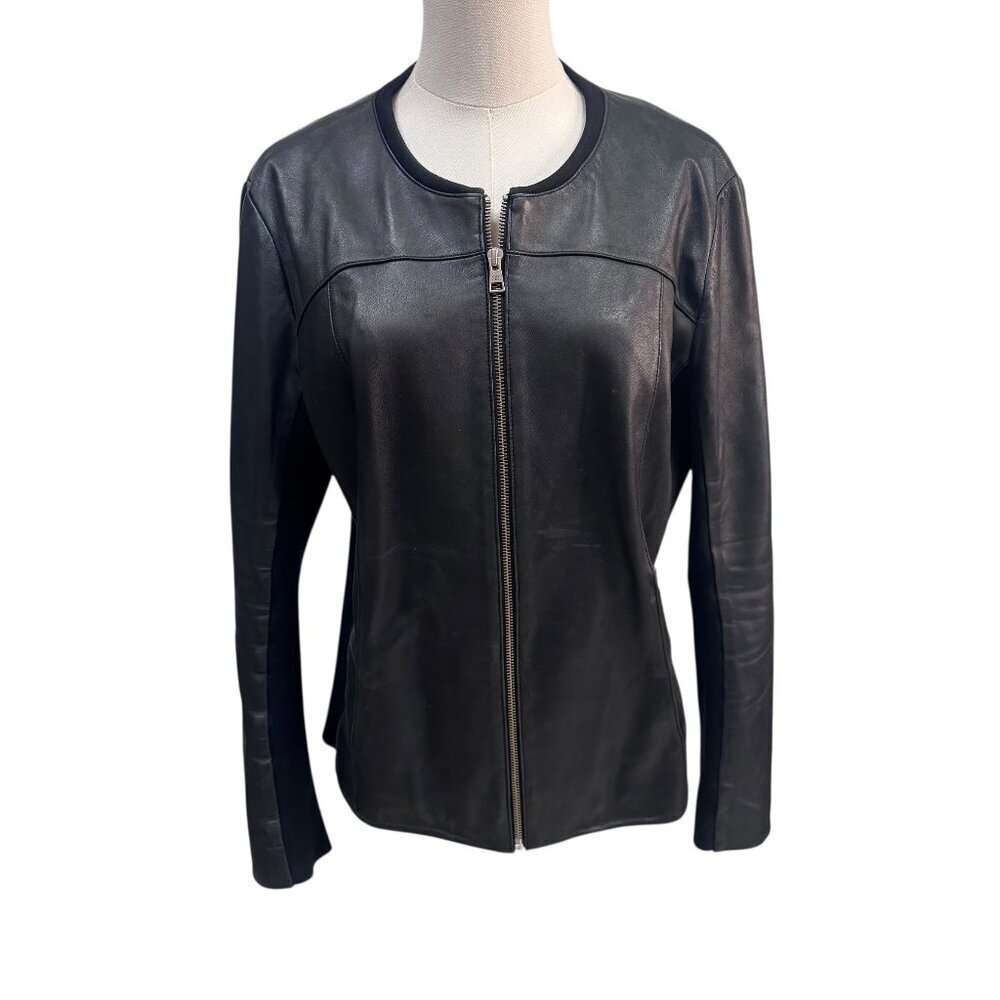 Soia & Kyo Black Lamb Leather Jacket with Knit Panels Size XL - Flaw